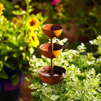 3 Tier Rusted Metal Rain Catcher Stake, Rustic Stacked Bowls Rain Gauge Garden Decor, Vintage Outdoor Yard Art for Lawn Patio Backyard (2) - Image 3