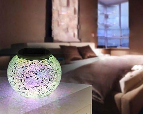 Solar Outdoor Table Lamp, Solar Powered Mosaic Glass Ball Garden Lights Waterproof Color Changing Mood Night Lights (Silver) - Image 2