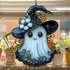Cute Ghost with Witch Hat Acrylic Suncatcher - Image 4