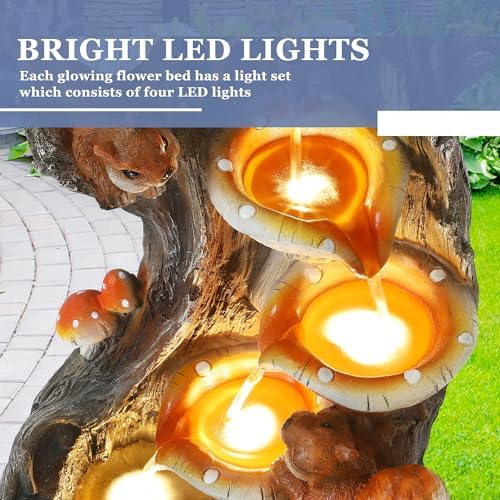 Grepatio Outdoor 4-Tiers Cascading Water Fountain, Garden Waterfalls Fountain with LED Lights, Indoor/Outdoor Floor Standing Water Fountains with Pump for Patio, Yard, Deck Decor with 2 Squirrel Look - Image 2