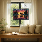 Moose Wading Through Shimmering Lake Rectangular Stained Glass Suncatcher – Hanging Window Panel with Animal & Nature Scene – Vibrant Glass Art Gift for Wildlife, Fantasy, Nature Lovers VbAJYD - Image 7
