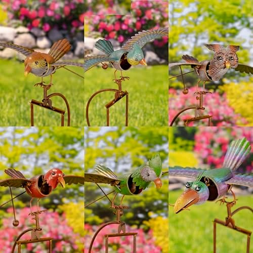 Zaer Ltd. Metal Rocking Bird Garden Stakes, 53 Inch Tall, Colorful Hand-Painted Birds, Spring Motion (Set of 6) by ZaerLtd