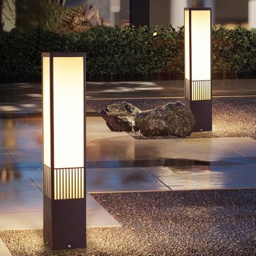 Waterproof Modern Square Bollard Lights - E26 Base Outdoor Garden Pathway Lighting for Patio, Courtyard, Yard & Driveway Décor 40CM - Image 3