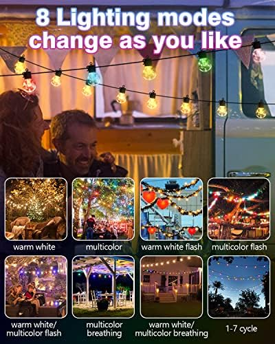 FREECUBE 50FT Solar String Lights Outdoor Waterproof, 25LEDs G40 Globe Shatterproof Bulbs,Warm White & Multicolor,8 Modes,Timer, Solar Powered Patio Lights for Backyard, Porch, Garden, Wedding Decor - Image 4