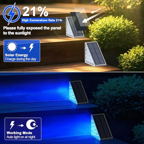 AUDLES 6 Pack Solar Stair Lights, Outdoor Step Lights with Waterproof IP67, Blue Color LED Solar Light for Outside Light Decor for Stair, Deck, Front Step, Front Porch, Patio and Backyard - Image 3