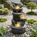 25" H Outdoor Water Fountain, 5-Tiers Cascading Resin Rocks Garden Waterfall Decor with LED Lights, Floor Standing Stone Waterfall Fountain for Garden, Patio, Backyard, Porch, Home Decor, Gray by GMUltra