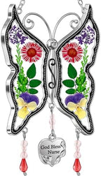 KY&BOSAM God Bless Nurse Butterfly Suncatcher with Pressed Flower Wings Nurse's Day Butterfly Stain Glass Catchers Wind Chime Ornament Charm with Metal Heart Gifts for Nurses Birthday Christmas by KYBOSAM