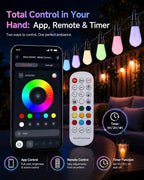 Smart Outdoor String Lights, 50FT RGBW Color Changing Patio Lights with Remote and APP, Dimmable IP65 Waterproof Shatterproof LED Lights for Backyard Garden Party Decor - Image 4