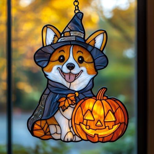 Cute Halloween Corki Acrylic Suncatcher by AVAGAN