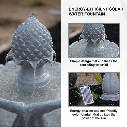 XBrand 44" H Solar Water Fountain, Two-Tier Outdoor Garden Fountain with Bird Bath, White Fiberglass Resin Design, Solar Panel, and Auto Shut-Off Pump - Image 5
