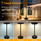 2 Pack LED Rechargeable Cordless Table Lamps,Portable Outdoor 6000 mAh Battery Operated Table Light Touch Control 3 Color Dimmable Waterproof for Patio/Cofee/Restaurant/Camping/Dining/ Bedroom-Black - Image 3