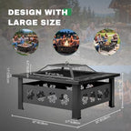 Outvita Outdoor Fire Pit, 32 Inch Square Firepit Table, Floral Cutout - Image 3