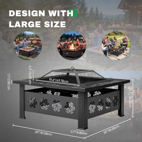 Outvita Outdoor Fire Pit, 32 Inch Square Firepit Table, Floral Cutout - Image 3