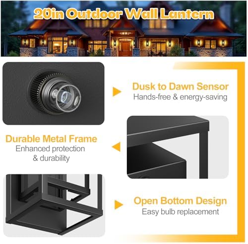 20in Large Outdoor Wall Light Dusk to Dawn Sconce Exterior Lighting Fixture - Image 5