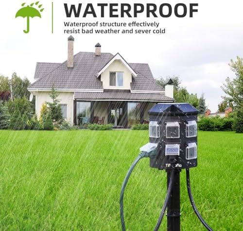 TiFFCOFiO Outdoor Power Strip with Stake Waterproof, 60 FT Extension Cord, 6 Grounded Outlets for Outdoor Lights, 14 AWG, 15A/1875W, ETL Listed - Image 3
