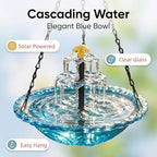 Solar Cascade Hanging Bird Bath Fountain Solar Powered Birdbath Water Fountain Pumps Dispenser Outdoors Decor Hummingbird Bath Shower Bowl Kit Garden Gift Yard Patio Backyard Decoration (Purple) - Image 7