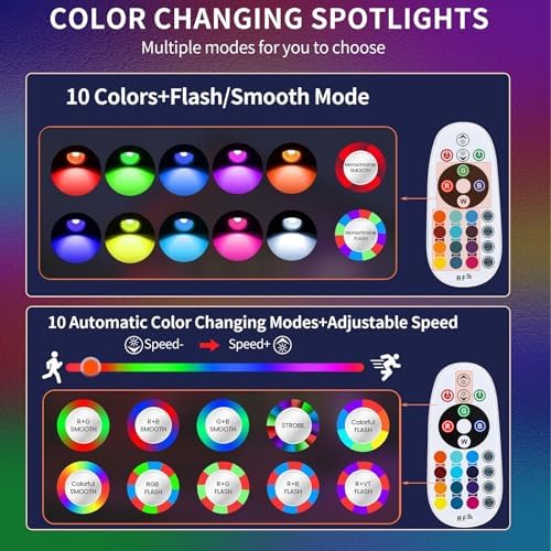 7W LED Landscape Lights Low Voltage, RGBW Color Changing 12V AC/DC Waterproof Outdoor Spotlights with Remote Control, IP65 Garden Pathway Lights with 12 Spike Stands for Christmas Decorative(12 Pack) - Image 3