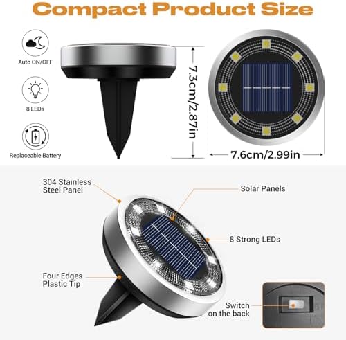 vighep Solar Ground Lights,18 Pack Flat Solar Lights Outdoor Waterproof, Bright LED Solar Disc Lights, 6000K Cool White Landscape Lighting for Outside Yard Garden Pathway Driveway Lawn - Image 7