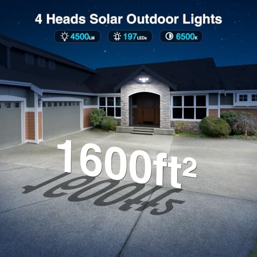 4500LM Solar Lights Outdoor Waterproof, 254 LED Solar Flood Lights Outdoor with 2 Motion Sensor, 4 Heads Security Light for Yard Outside House Garage 2 Pack - Image 2
