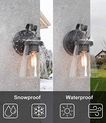 LNC Outdoor Wall Light Fixtures, Exterior Wall Mount with Clear Glass Shade, Outdoor Wall Sconce in Matte Antique Silver Finish, E26 Socket - Image 5