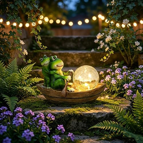 Rezpuao Garden Statue of Frog,Garden Decor Frog Figurine,Frogs Outdoor Statue,Solar Decor for Patio,Balcony,Yard,Lawn Ornament - Image 6