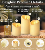 Flameless Candles - LED Fake Remote Control Battery Operated Waterproof Timer Pillar Flickering Plastic LED Outdoor Electric Faux Velas Realistic Home Decor Ivory Candle 4" 5" 6"x3" Set of 9 - Image 2