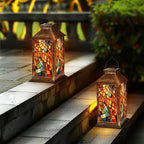 Solar Lantern Illusion Stained Glass Outdoor Garden Hanging Lantern Waterproof Solar Powered Lighting Outside Table Lamp for Patio Deck Yard Camping Beach House Decor, 1 Pack - Image 6