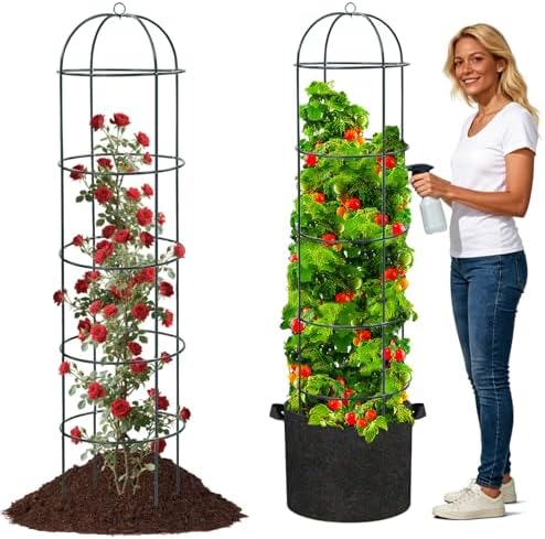 Large Trellis, Garden Obelisk Trellis for Climbing Plants Outdoor, 69" Metal Trellises for Tomato Cucumber Clematis Rose Vine Support, Heavy Duty Round Cage Stand for Grow Bag Raised Bed Yard, 2 Pack by Feblomst