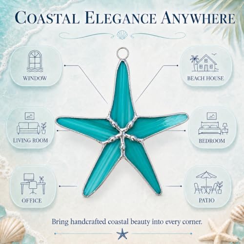 Stained Glass Teal 3 Inch Starfish Suncatcher Set of 5, Coastal Home Decor - Image 6