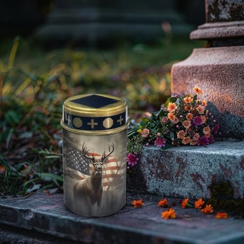 Poceacles Outdoor Lights Solar Powered Flameless Candle Cemetery Votive Candles Waterproof Outdoor Memorial Candle Solar Stake Lights 4th of July Patriotic Decor, Deer American Flag Retro, Pack of 6 - Image 3