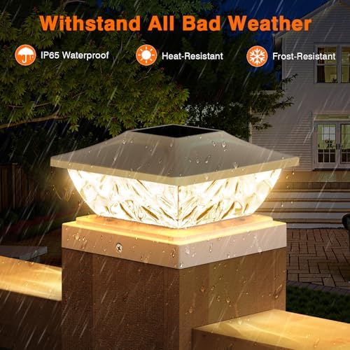 Solar Post Cap Lights Outdoor 6 Pack, 2 Modes Bright Fence Post Solar Lights Outdoor Waterproof, Deck Fence Post Cap Light Solar Powered for 4x4 4.5x4.5 5x5 Posts for Garden Decor - Image 2