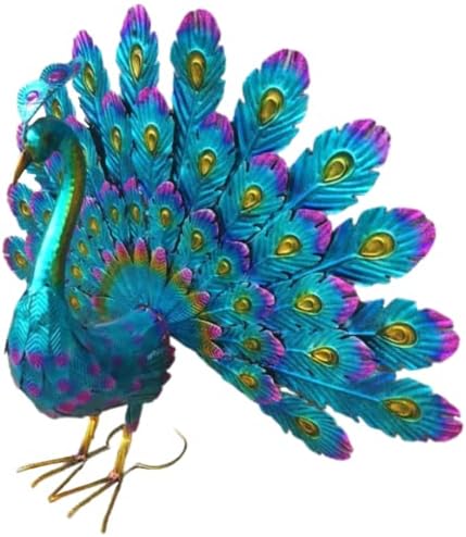 Garden Ornaments Outdoor, Peacock Statue Sculptures Metal Bird Art Decoration for Yard Porch Patio Lawn, 42x15x32 cm by Unknown