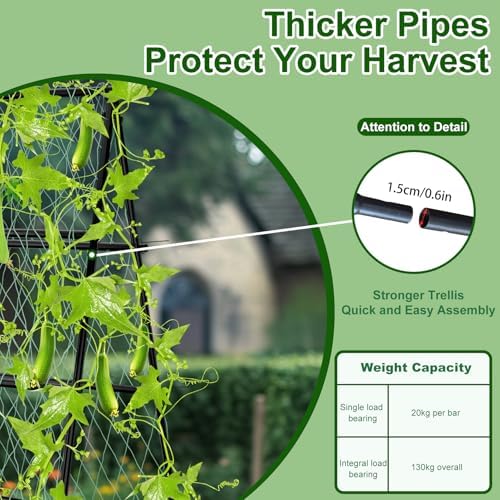 unho Garden Trellis for Climbing Plants with Tough Nylon Netting, 6ft Tall Sturdy Rustproof Metal Plant Support Tower for Vegetable Fruit Vine Cucumber Garden Lightweight，Outdoor - Image 4