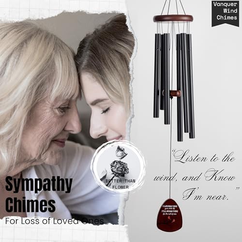 Memorial Wind Chimes for Loss of Loved One, Windchimes in Memory of a Loved One, Sympathy Gift Baskets, Bereavement Condolence Gifts, Memorial Gifts for Loss of Mom, 32" Sympathy Cardinal, Black - Image 5