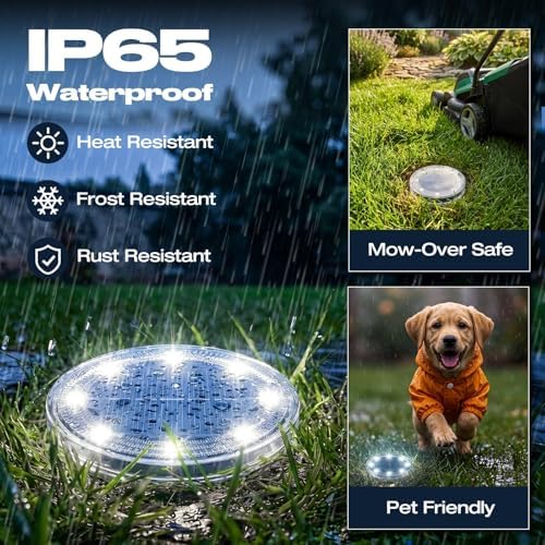 vighep 24 Pack Solar Ground Lights, 2.8 inch Flat Solar Light Outdoor Waterproof, Anti Rust, Low Profile Led Solar Powered Disc Lights Landscape Lighting for Yard,Walkway,Lawn,Path - Cool White - Image 4