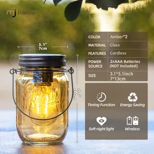 2 Pack Cordless Hanging Mason Jar Lanterns Small Cordless Lamp with Timer - Image 6