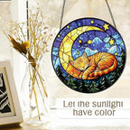 Cat Stained Glass Suncatcher Window, Cat Sun Catchers Indoor Window, Suncatcher for Mom/Women (Moon Sleeping) - Image 4
