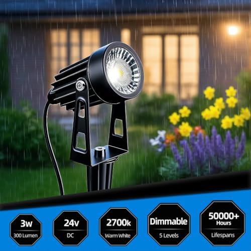 All-in-One Low Voltage Landscape Lighting, Dusk to Dawn Transformer Timer, Waterproof Spotlights, Dimmable LED Outdoor Landscaping Lights Kit for Yard Backyard Tree House 24V (8 pack warm white) - Image 3