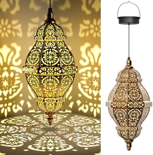 Twinkya Hanging Solar Lights Outdoor Garden Decor, Decorative Waterproof Plastic Moroccan Solar Lantern Lamp, Outside Decorations for Patio Yard Porch Backyard Decor, Gardening Gifts for Women Mom by twinkya