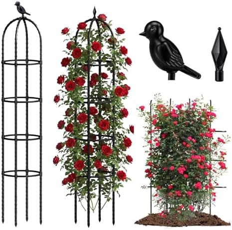 2 Pack 6.2ft High Adjustable Garden Trellis for Climbing Plants, Black by Joyhalo