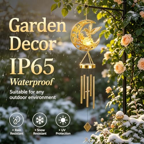 Solar Wind Chimes Hummingbird Gift for Women Cracked Glass Light Wind Chime - Image 4