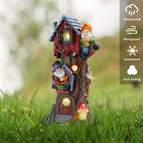 TERESA'S COLLECTIONS Gnome Treehouse Solar Resin Garden Statue 11" - Image 6