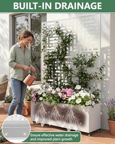 Metal Planter Box with Trellis,70.9"x47.2"x15.7" Raised Garden Bed with Drainage Holes, Privacy Planters for Outdoor Garden Bed for Climbing Plants,Vegetables,and Vines,White-Modular - Image 6