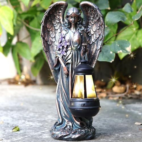 VChymm Solar Angel Outdoor Garden Decor Statues – 13.2 inches Solar Outdoor Sculptures for Outside Yard Art Patio Balcony Front Lawn Ornaments Gifts for Mom Grandma Women（Bronze） by VChymm