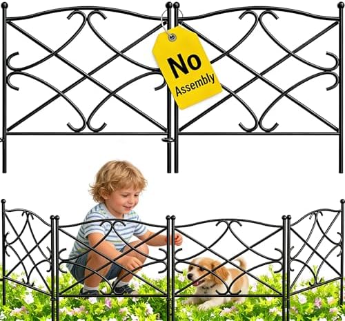 AMAGABELI GARDEN & HOME 5 Panels 32in(H)×10ft(L) Decorative Garden Fences and Borders for Dogs Rustproof Metal No Dig Fence Panels Garden Edging Border for Animal Barrier Flower Beds Yard Patio by AMAGABELI+GARDEN+%26+HOME