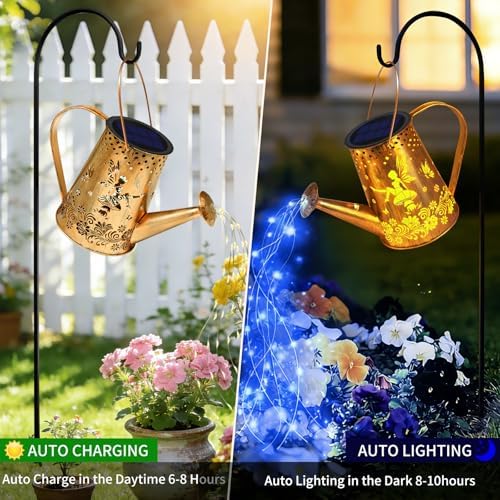 YJFWAL Solar Watering can with Lights, Gardening Gifts for Mothers Day Mom Grandma Women Birthday, Waterproof Watering Can with Cascading Lights Outdoor Decor for Garden Patio Yard Pathway (Blue) - Image 4
