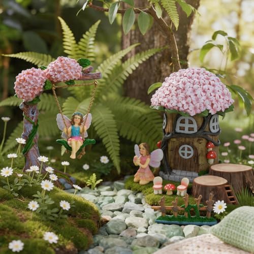 Miniature 8 Pcs Mini Garden Furniture, Fairy Garden Accessories Kit, Resin Figurines with Swing Set, Whimsical Theme, for Outdoor Patio, Yard, Lawn, or Desk - Image 6