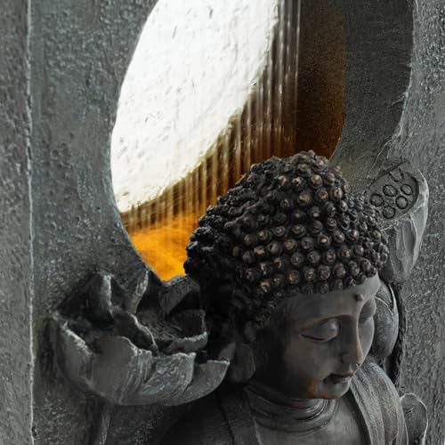28 Inch Zen-Style Buddha Fountain, Freestanding Water Feature for Outdoor - Image 5