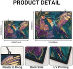 Rectangle Mosaic Hummingbird and Lavender Suncatcher Stained Glass Window Hangings for Women Mom Red Birds Sun Catchers Colorful Ornament Bird Lovers Gift Gifts for Women Mom Wife - Image 3