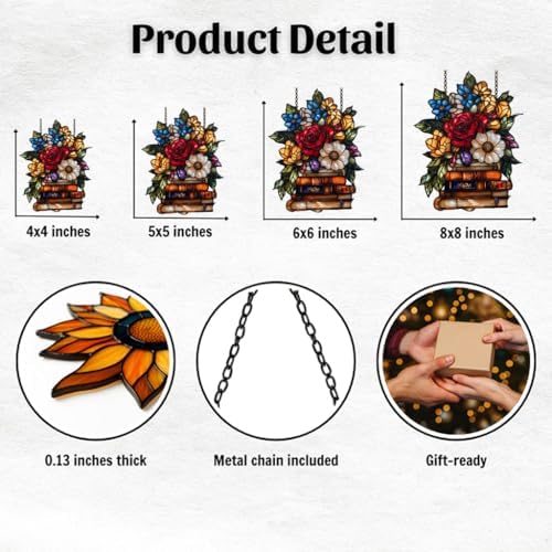 Floral Books Stack Acrylic Suncatcher - Image 2
